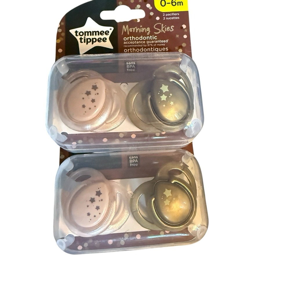 Tommee Tippee Morning Skies Orthodontic Pacifiers Lot Of 4 Blush Bronze 0-6M